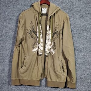 Avirex Skull Hoodie Mens Large Gas Mask Full Zip Y2K Vintage Rock Grunge Flaw